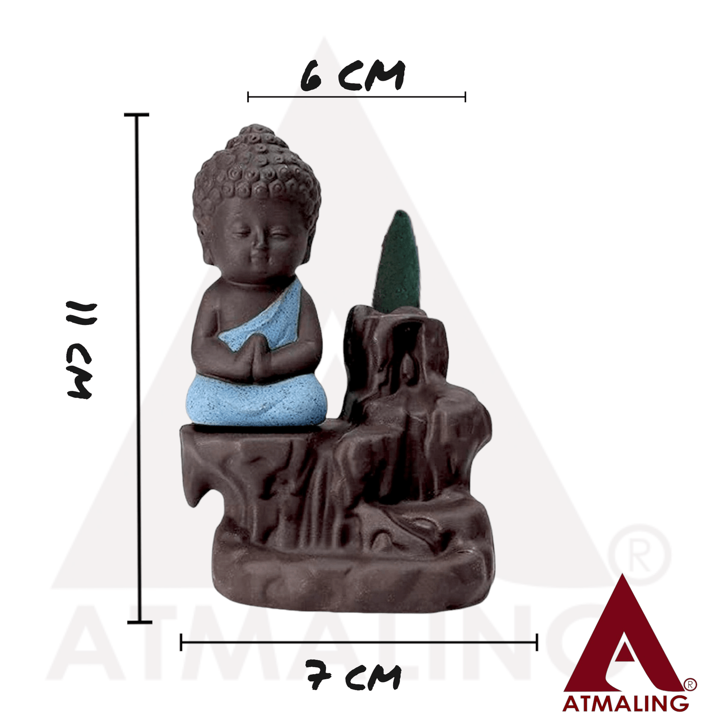 Meditating Buddha Monk Idol Backflow Fountain with 10 free backflow dhoop cones
