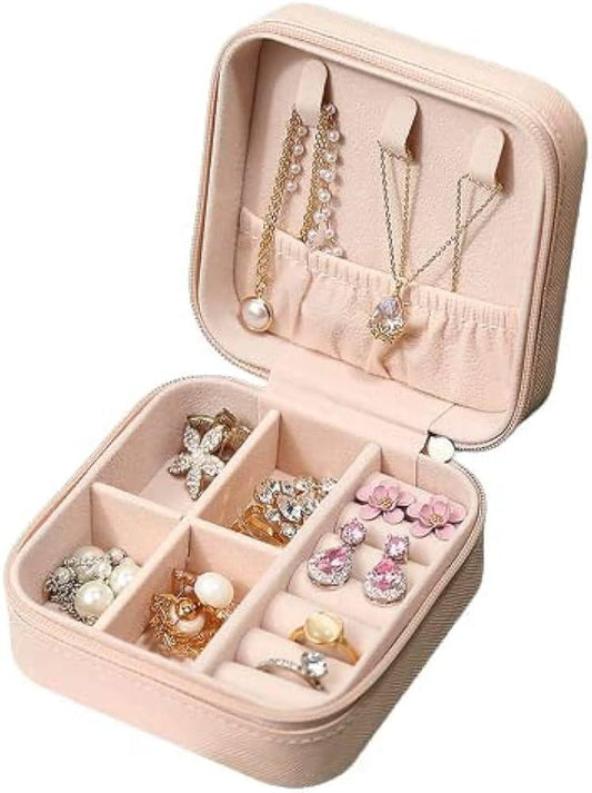 Jewellery Organiser PU Leather Zipper Portable Storage Box Case with Dividers for Rings Earrings Necklaces Gifts