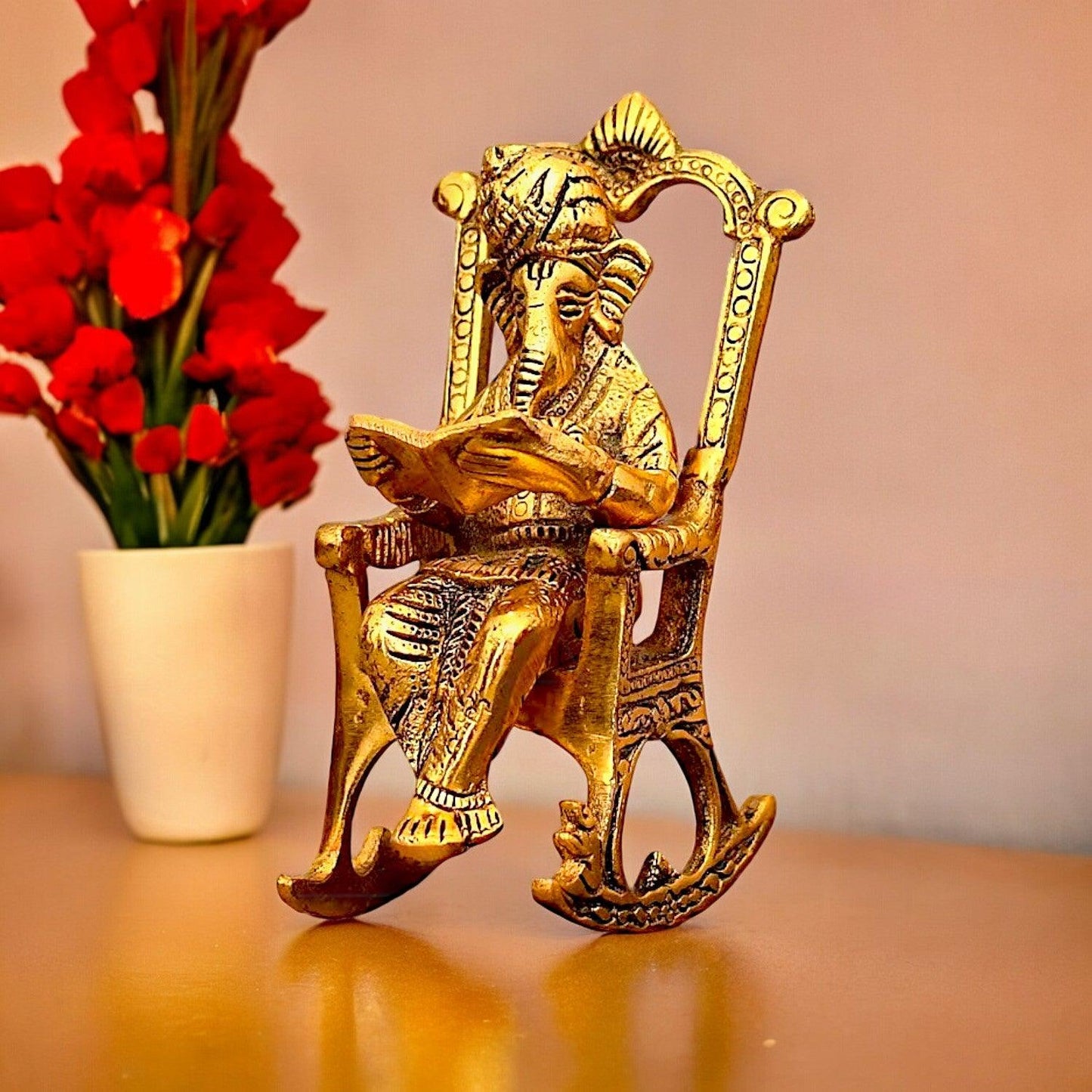 Ganesh Reading Ramayana Statue Ganpati Sitting on Chair