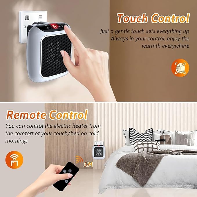 Electric Handy Heater Turbo Wall-Outlet Space Heater With Remote