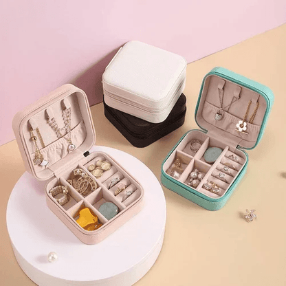 Jewellery Organiser PU Leather Zipper Portable Storage Box Case with Dividers for Rings Earrings Necklaces Gifts