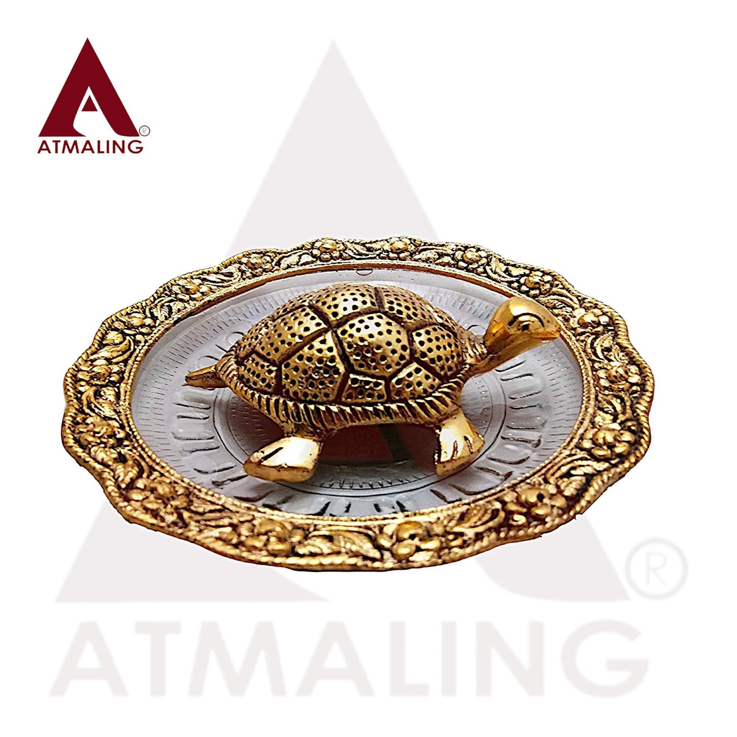 Feng Shui Tortoise/Turtle On Golden Glass Plate (Metal)