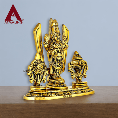 Metal Handcrafted Tirupati Balaji Statue of Lord Venkateshwara with Symbol Shankh, Chakta and Tilak