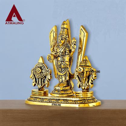 Metal Handcrafted Tirupati Balaji Statue of Lord Venkateshwara with Symbol Shankh, Chakta and Tilak