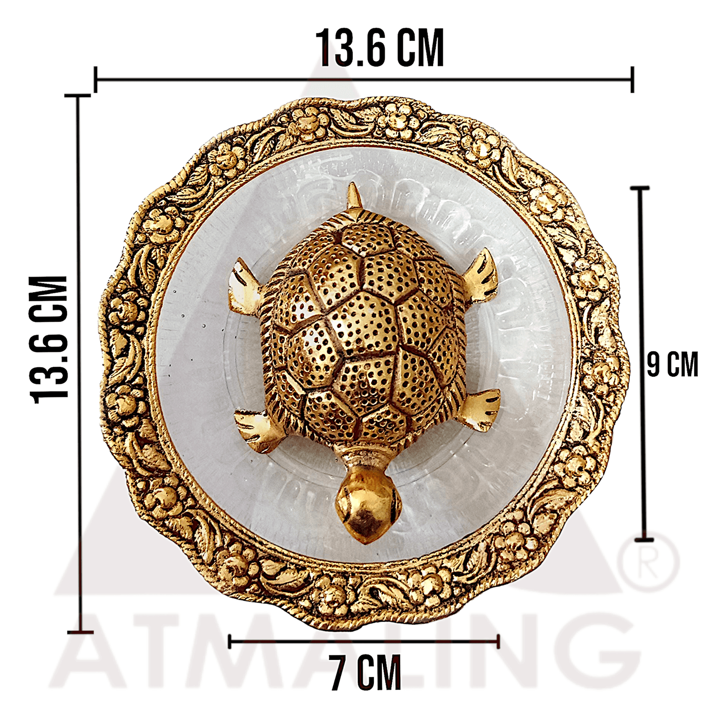 Feng Shui Tortoise/Turtle On Golden Glass Plate (Metal)