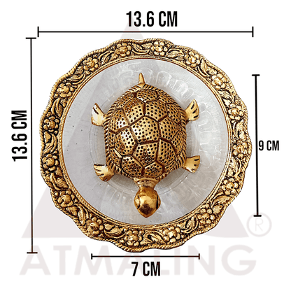 Feng Shui Tortoise/Turtle On Golden Glass Plate (Metal)